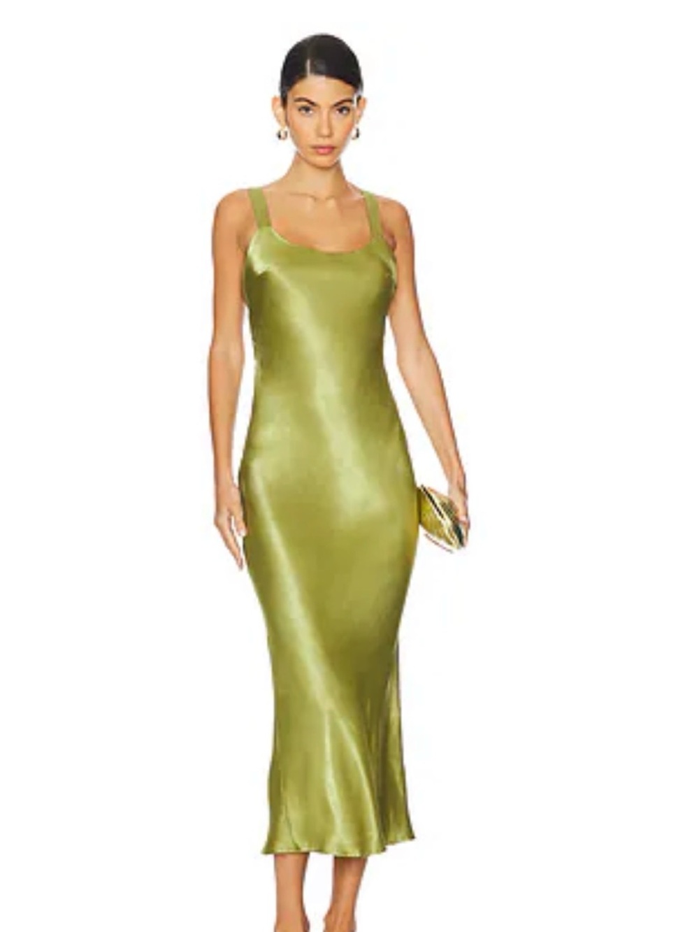 Olive Green Satin Slip Maxi Dress with Straps